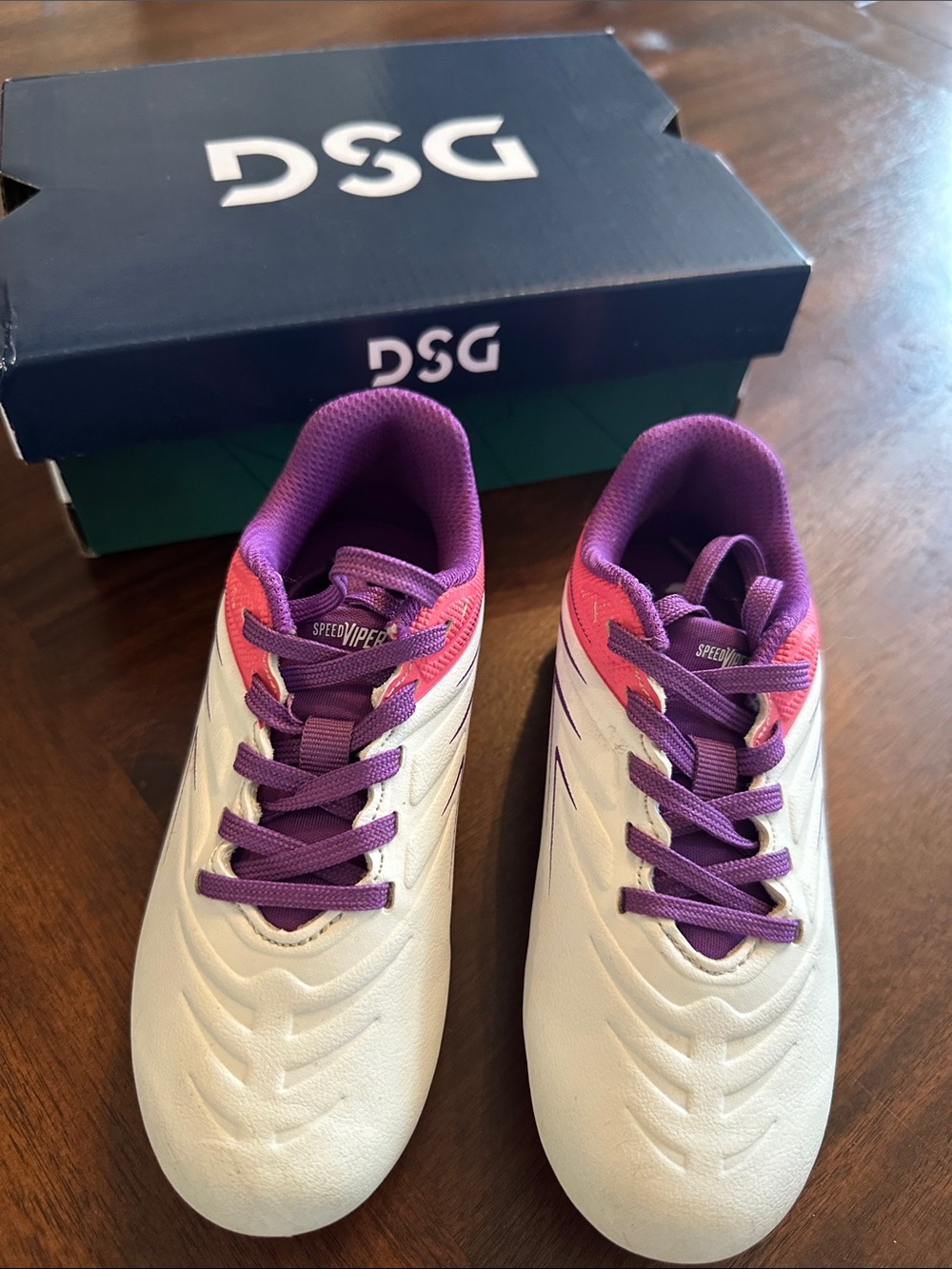 DSG White, Purple & Pink SpeedViper Girls Athletic Cleats 11k